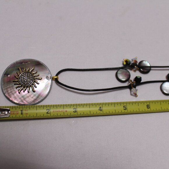 Mother of Pearl Blister Pearl with Sun Center and Leather Cord with Crystals - Picture 9 of 11